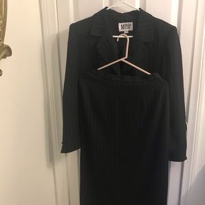 Suit: 2PC, Striped Black, Mock Pockets